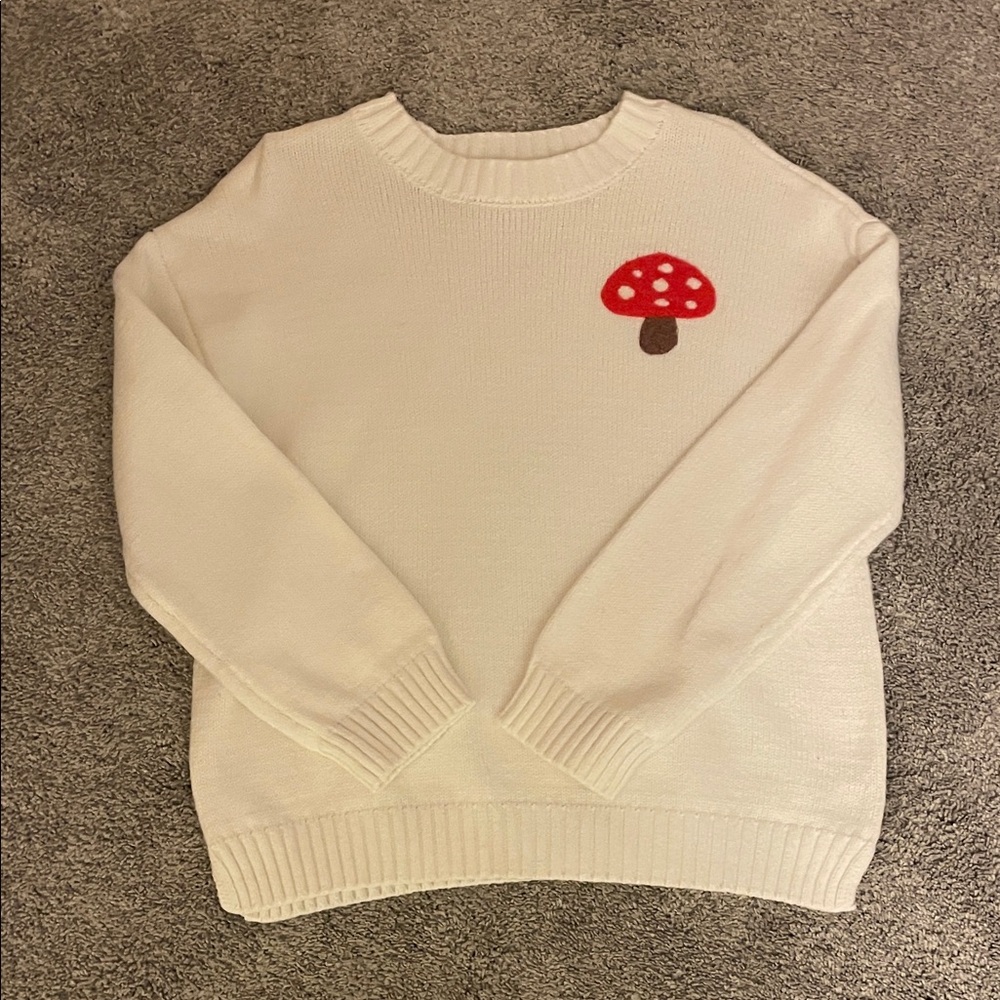 Jessica Simpson Cream Sweater with Red Mushroom Accent